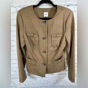 Cabi Penny Brown Tan Herringbone Color Flecks Classic Minimalist Blazer Size M